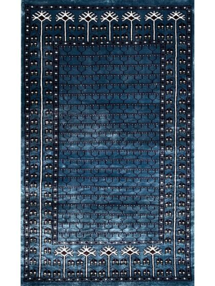 2.5x4 ft Hand Knotted Bamboo Silk Rug – Blue Parda Design | Small Decorative Area Rug