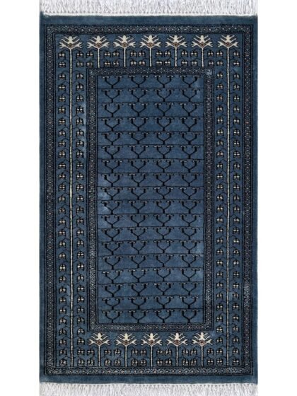 2.5x4 ft Hand Knotted Woolen Rug Bluish Gray Parda
