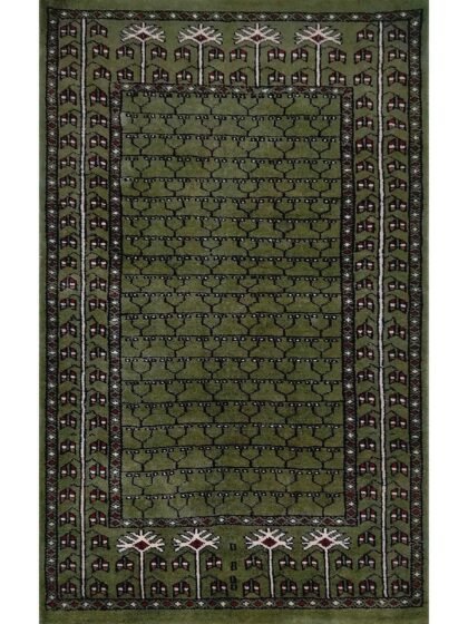 2.5x4 feet Handmade Hand knotted Wool Rug Parda Green