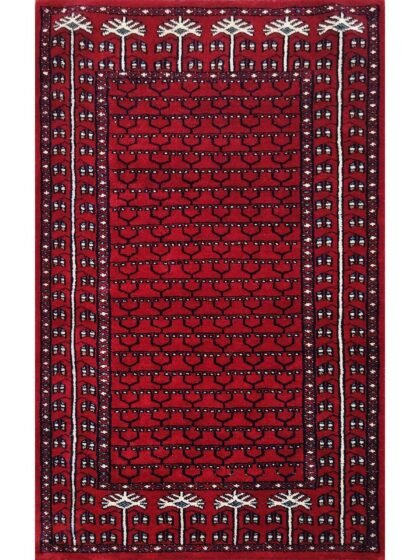 2.5x4 Feet Handmade Red Wool Rug Tribal