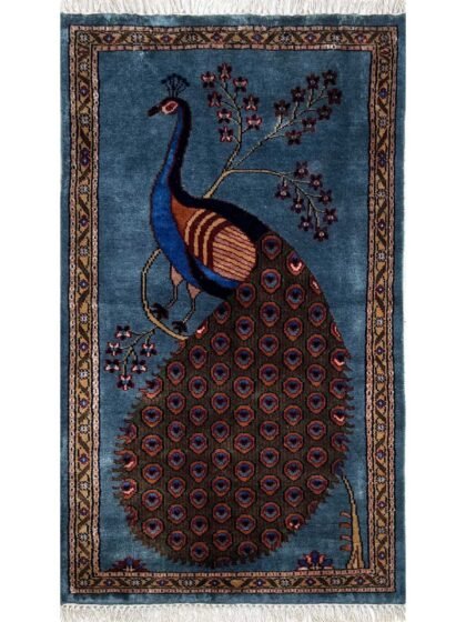 2.5x4 ft Hand Knotted Woolen Rug Peacock Bluish Gray