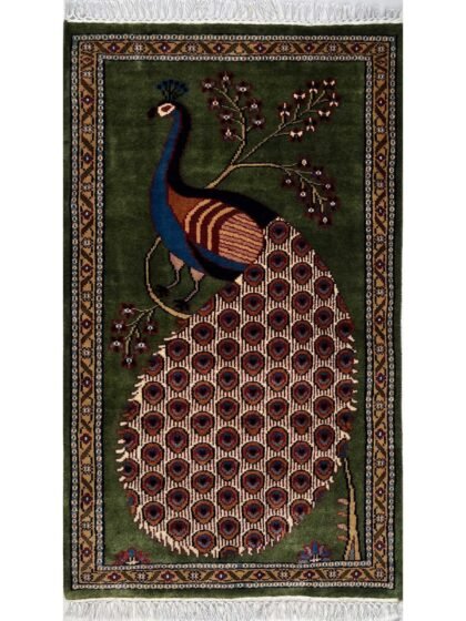 2.5x4 ft Hand-knotted Woolen Peacock green
