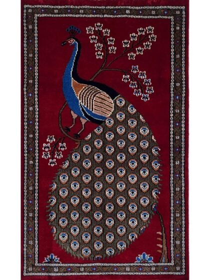 2.5x4 Handmade Hand Knotted Wool Rug Peacock Red