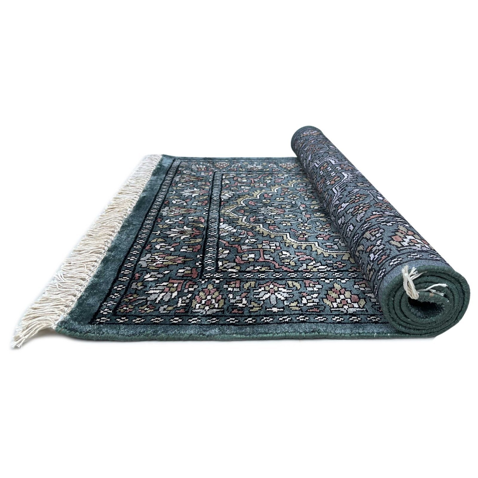 2.5x4 feet Hand Knotted Bamboo Silk Rug Indopersian Overall Gray - Image 3