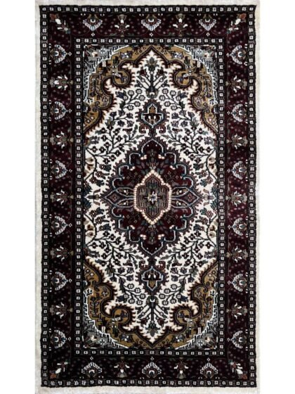 2.5x4 feet Hand Knotted Bamboo Silk Rug Indopersian White and Multi