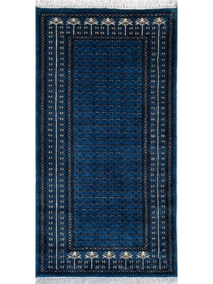 2.5x5 ft Hand Knotted Woolen Rug Blue Parda
