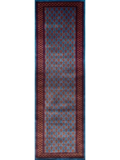 2.5x8 Handmade Hand Knotted Wool Rug Lichi Blue