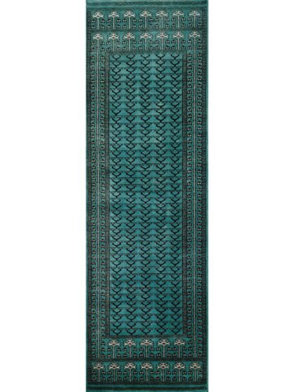 2.5x8 Feet Handmade Turquoise Wool Rug Tribal
