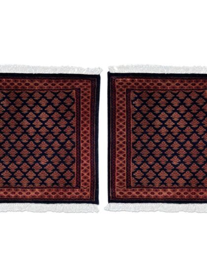 2x2 ft Pair Hand Knotted Woolen Rug Black Lichi