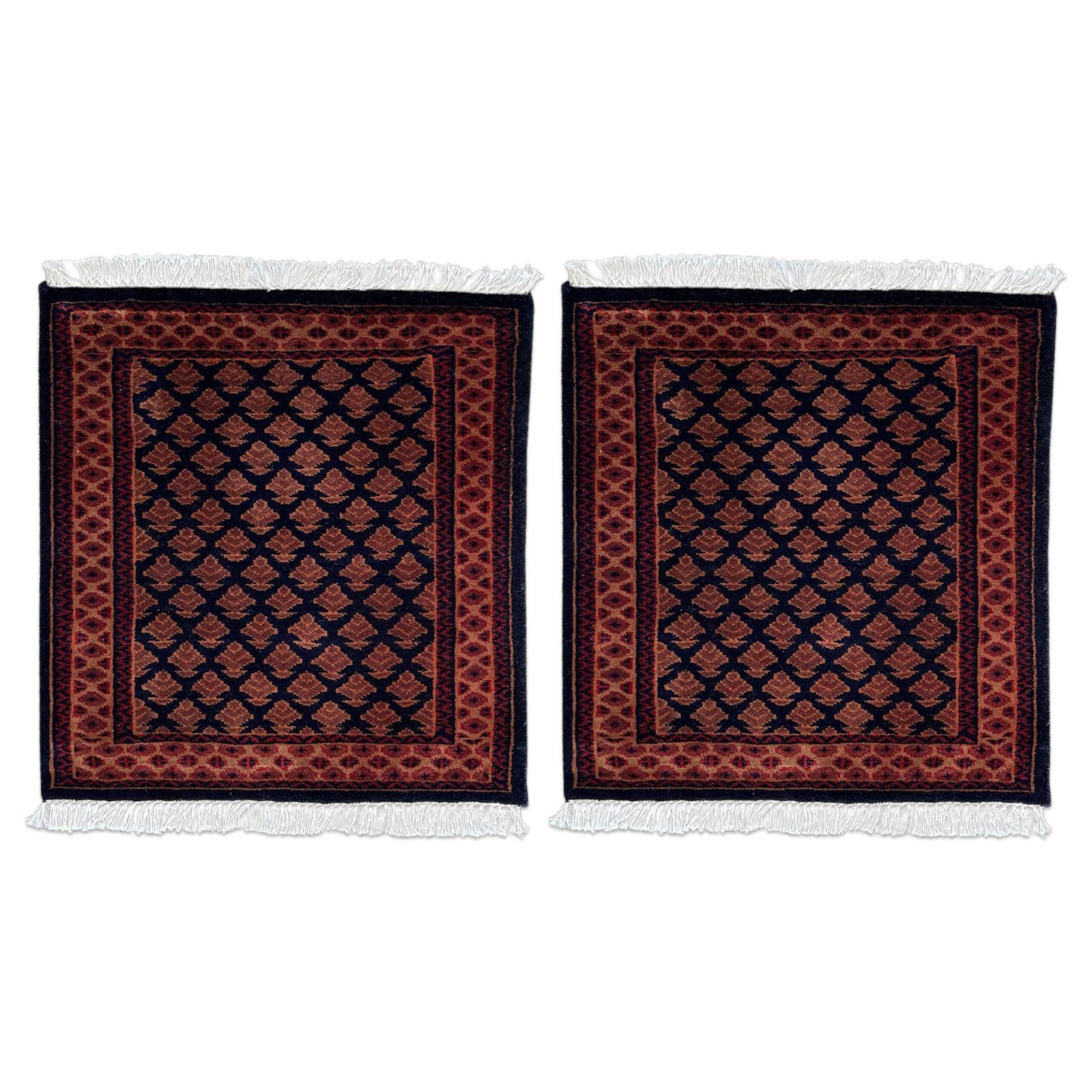 2x2 ft Pair Hand Knotted Woolen Rug Black Lichi