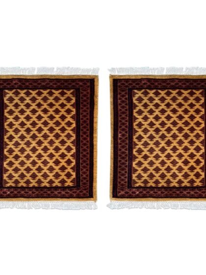 2x2 ft Pair Hand Knotted Woolen Rug Camel Lichi