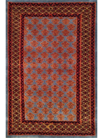 2x3 Feet Hand Knotted Wool Rug Blue Lichi