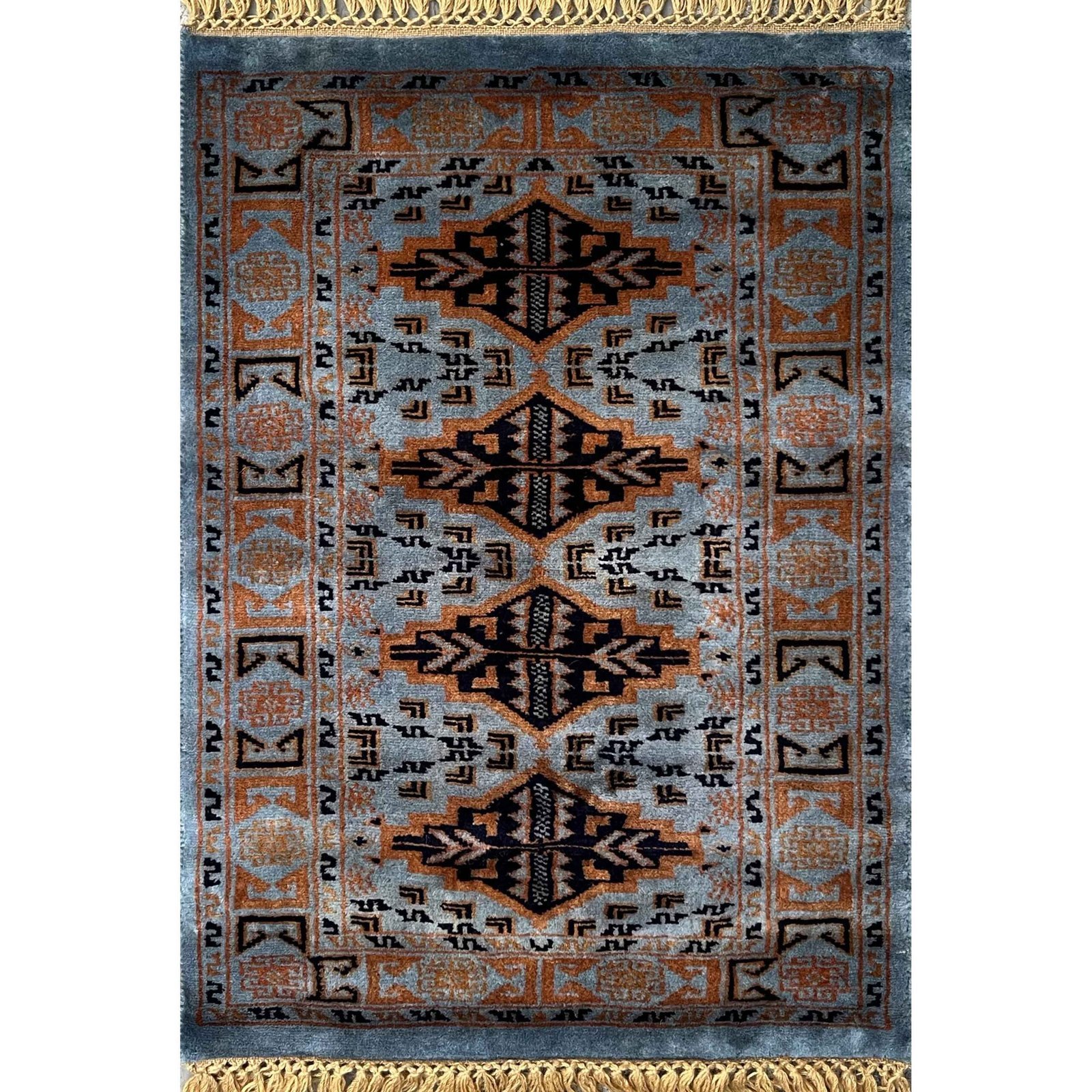 2x3 ft Handmade Gray Wool Bukhara Rug