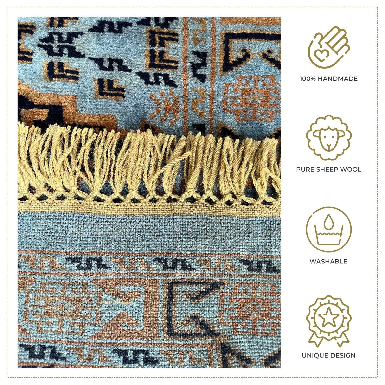 2x3 ft Handmade Gray Wool Bukhara Rug - Image 4