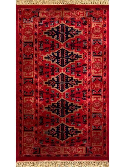 2x3 ft Hand Knotted Wool Rug Bukara Red