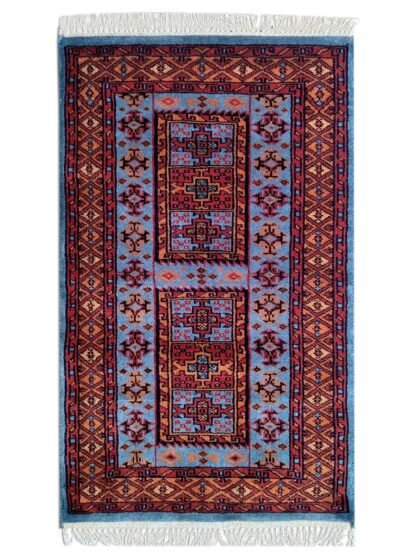 2x3 Feet Hand Knotted Blue Wool Rug Dubba