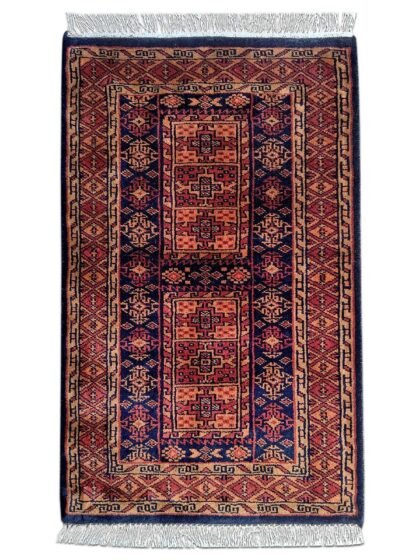 2x3 Feet Black Hand Knotted Wool Rug Dubba