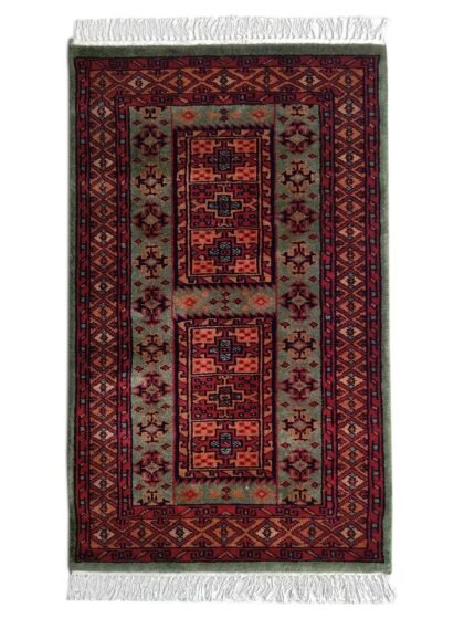 2x3 feet Hand Knotted Green Wool Rug Dubba