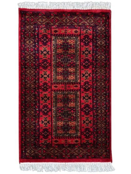 2x3 Feet Red Hand Knotted Wool Rug Dubba