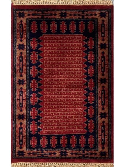 2x3 ft Hand Knotted Wool Red Tribal Rug