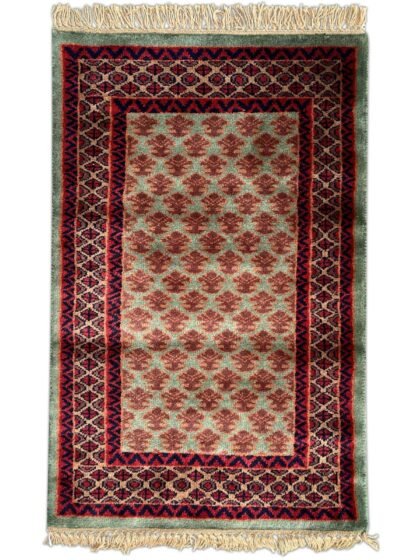 2x3 Feet Green Hand Knotted Wool Rug Lichi