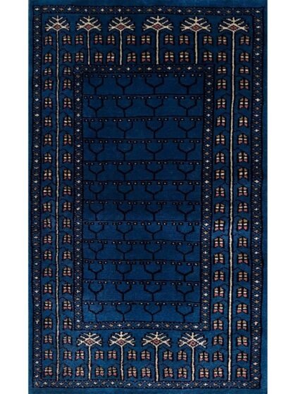 2x3 ft Hand Knotted Wool Rug Blue Parda