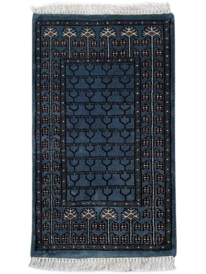 2x3 ft Hand-knotted Woolen Rug Parda Bluish Gray