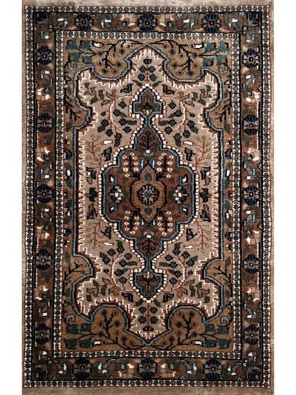 2x3 ft Hand Knotted Wool Rug Beige Indo-Persian