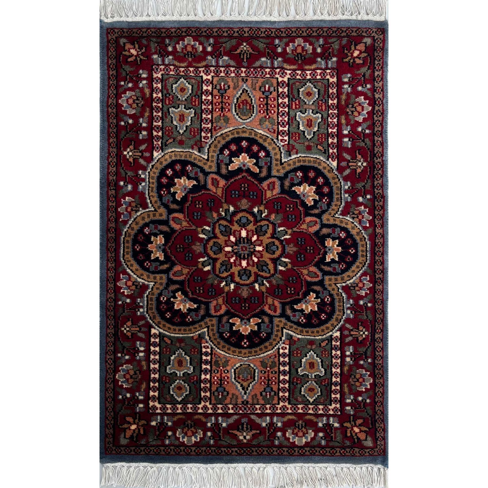 2x3 ft Hand Knotted Woolen Rug Persian Bluish Gray