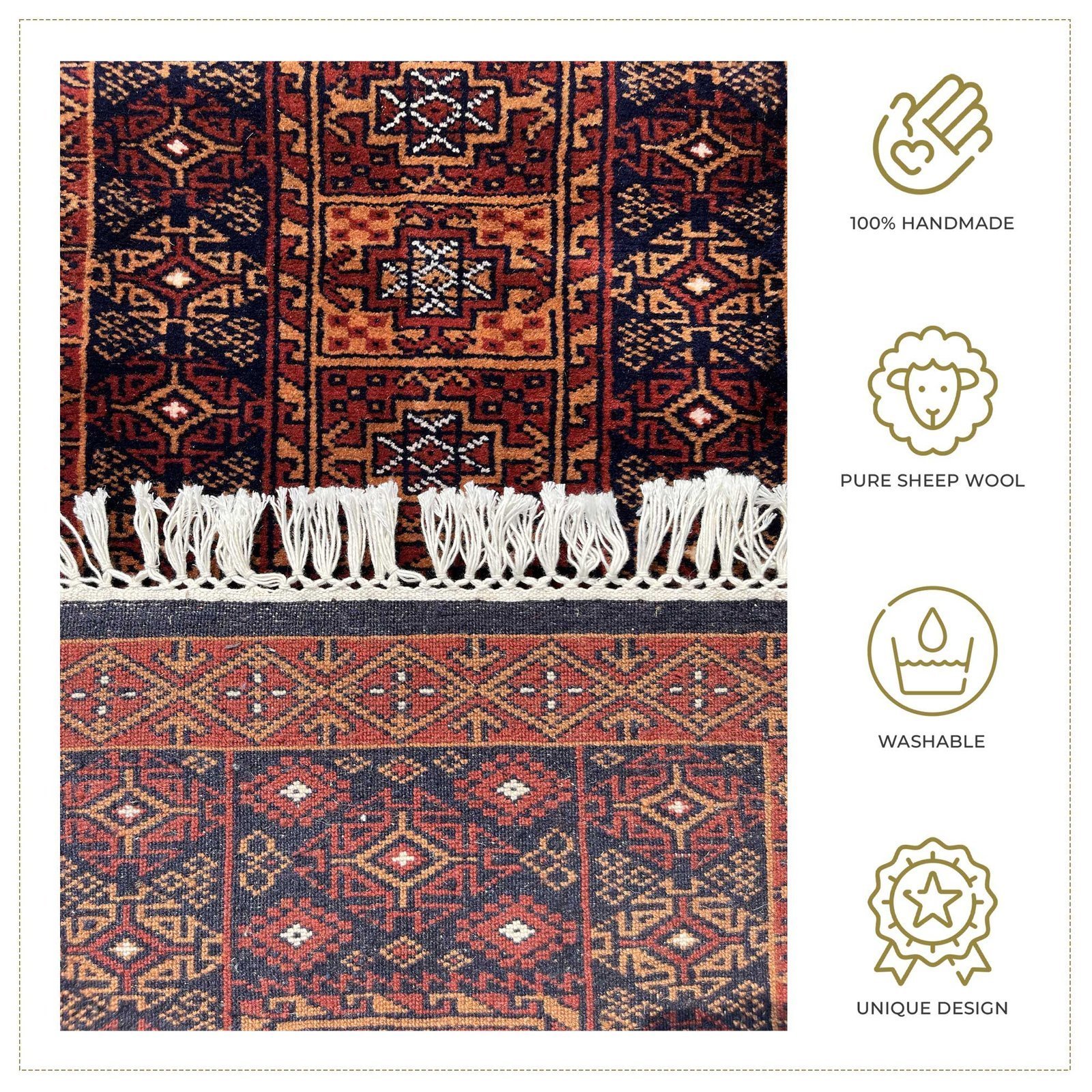 2x6 Feet Hand Knotted Wool Rug Brown and Black - Image 2