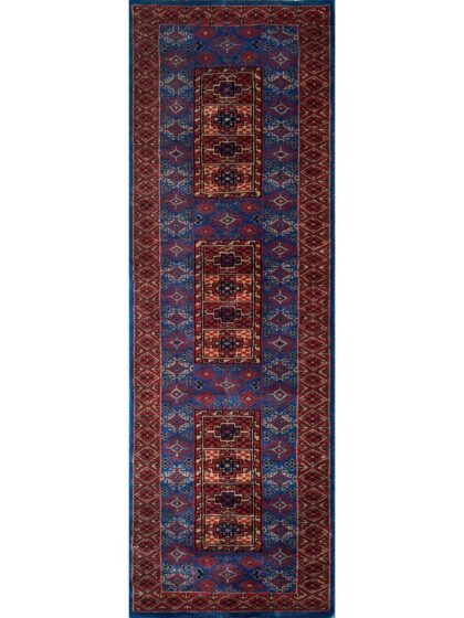 2x6 ft Hand Knotted Wool Runner Rug Blue Dubba