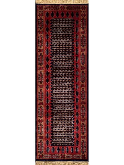2x6 ft Hand Knotted Runner Rug Black Tribal