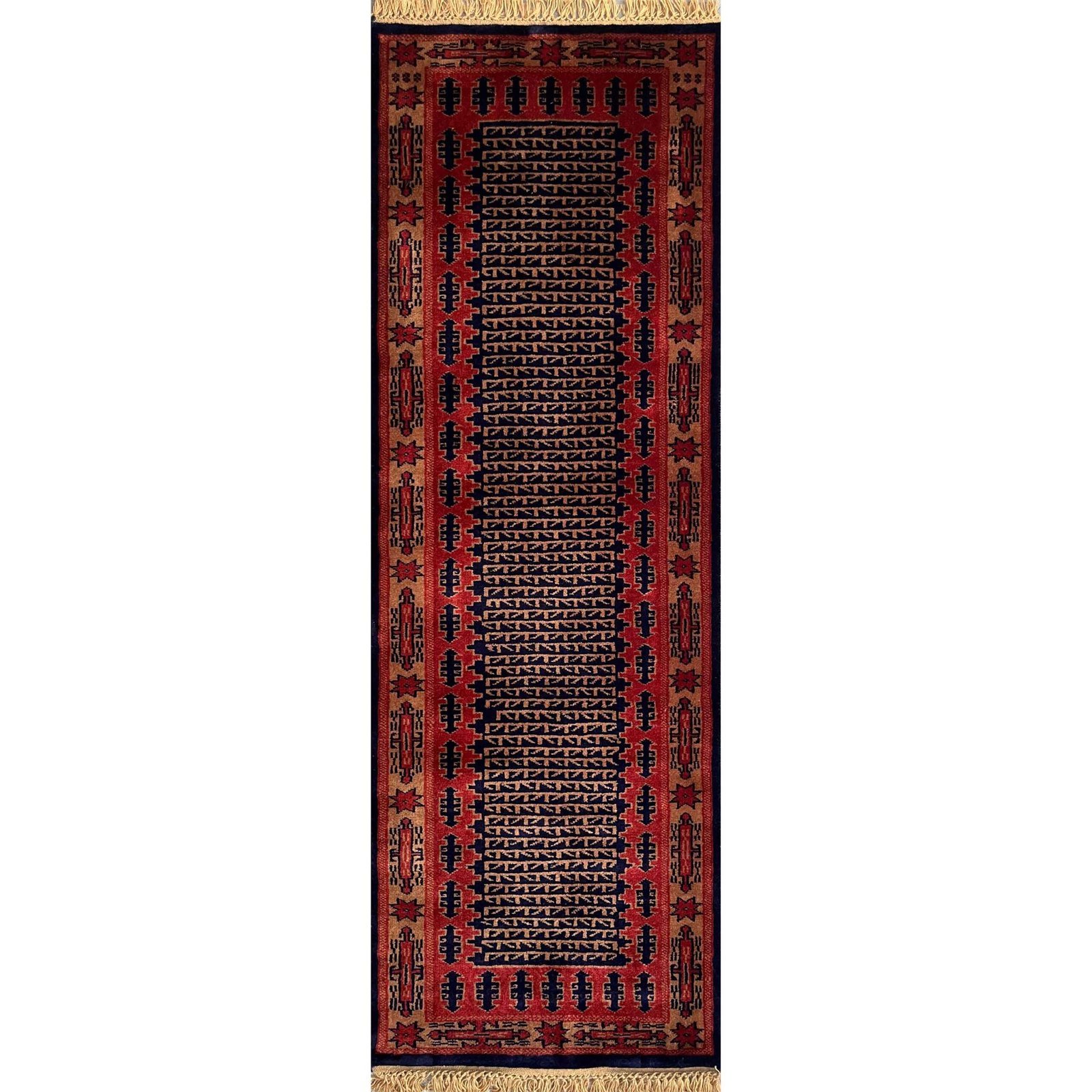 2x6 ft Hand Knotted Runner Rug Black Tribal