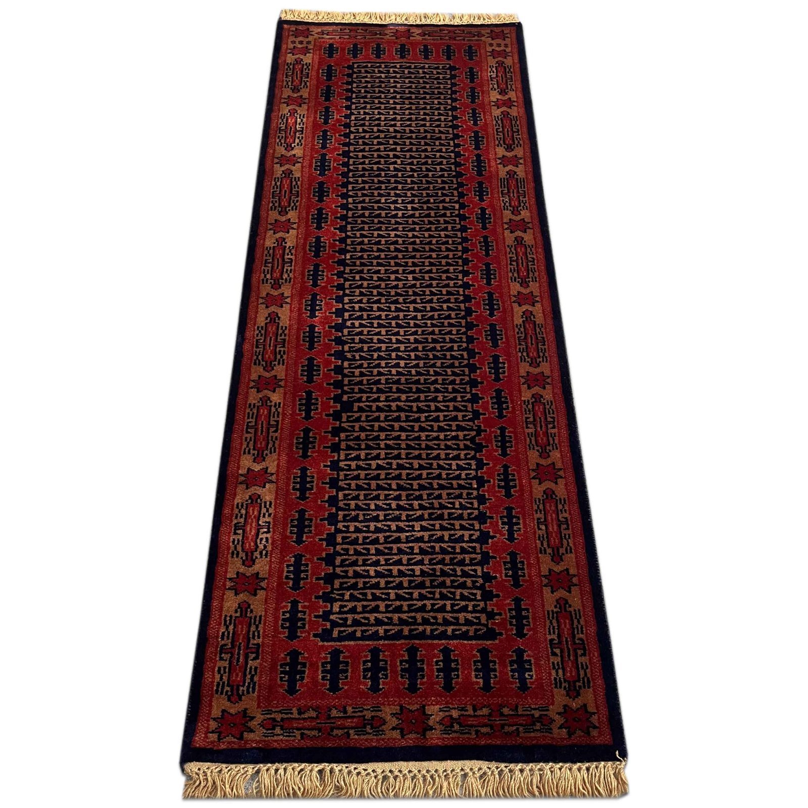 2x6 ft Hand Knotted Runner Rug Black Tribal - Image 2