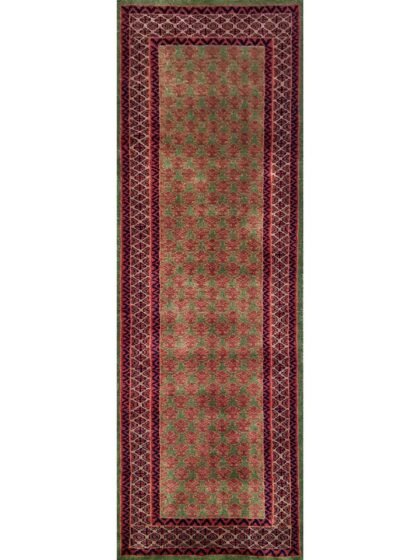 2x6 ft Green Hand Knotted Wool Rug
