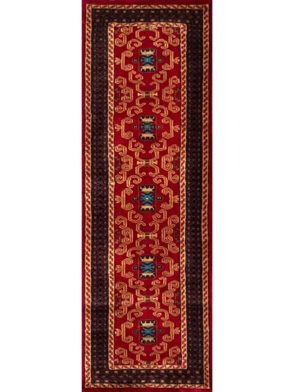 2x6 feet Red Palace Hand-knotted Woolen Runner Rug