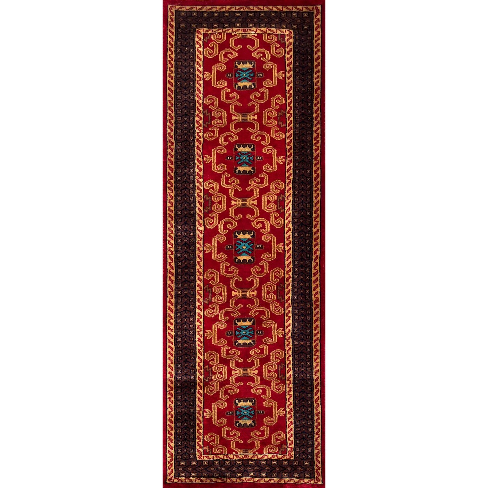2x6 feet Red Palace Hand-knotted Woolen Runner Rug