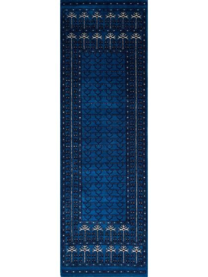 2x6 ft Hand Knotted Woolen Runner Blue Parda