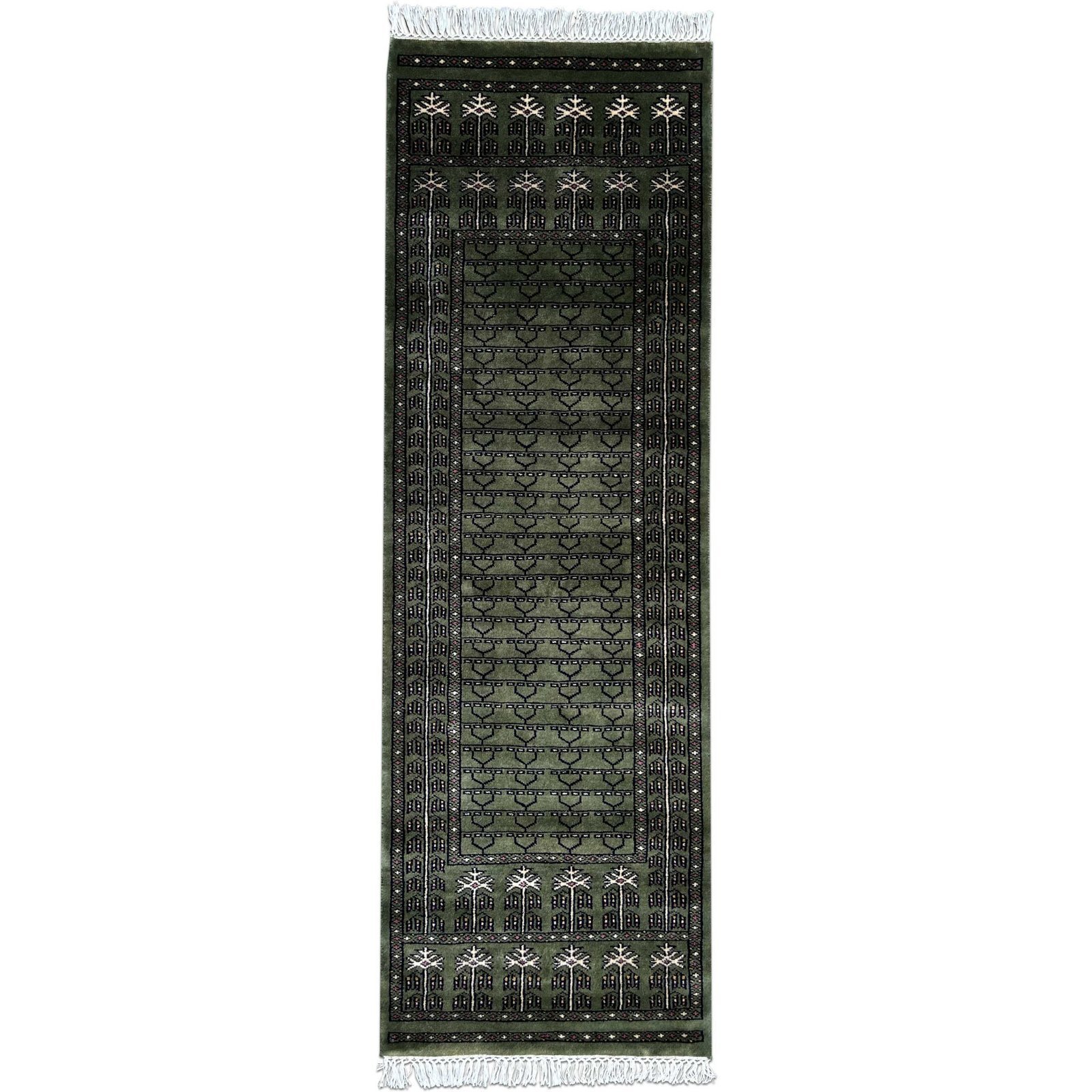 2x6 Feet Green Hand Knotted Wool Rug Parda