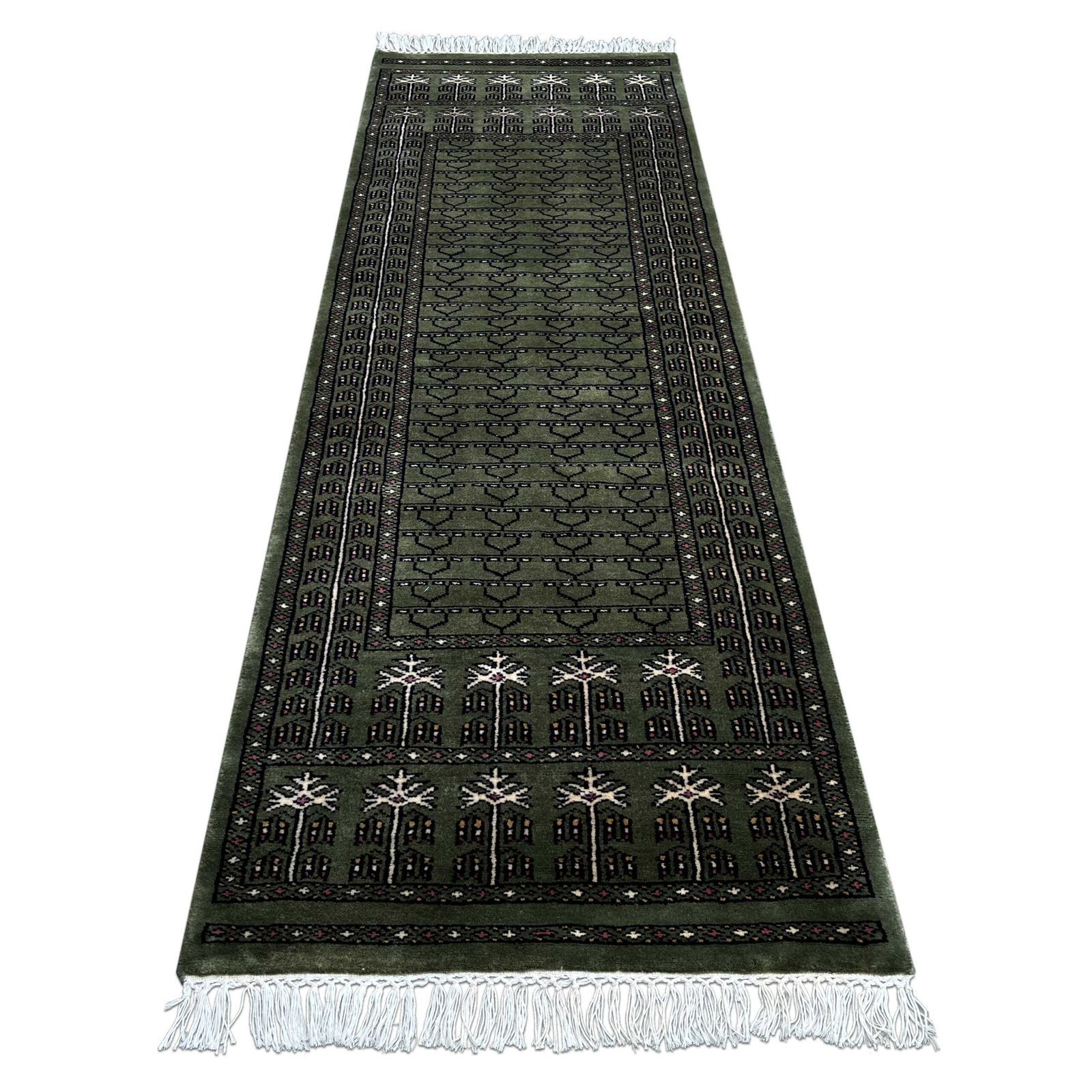 2x6 Feet Green Hand Knotted Wool Rug Parda - Image 3