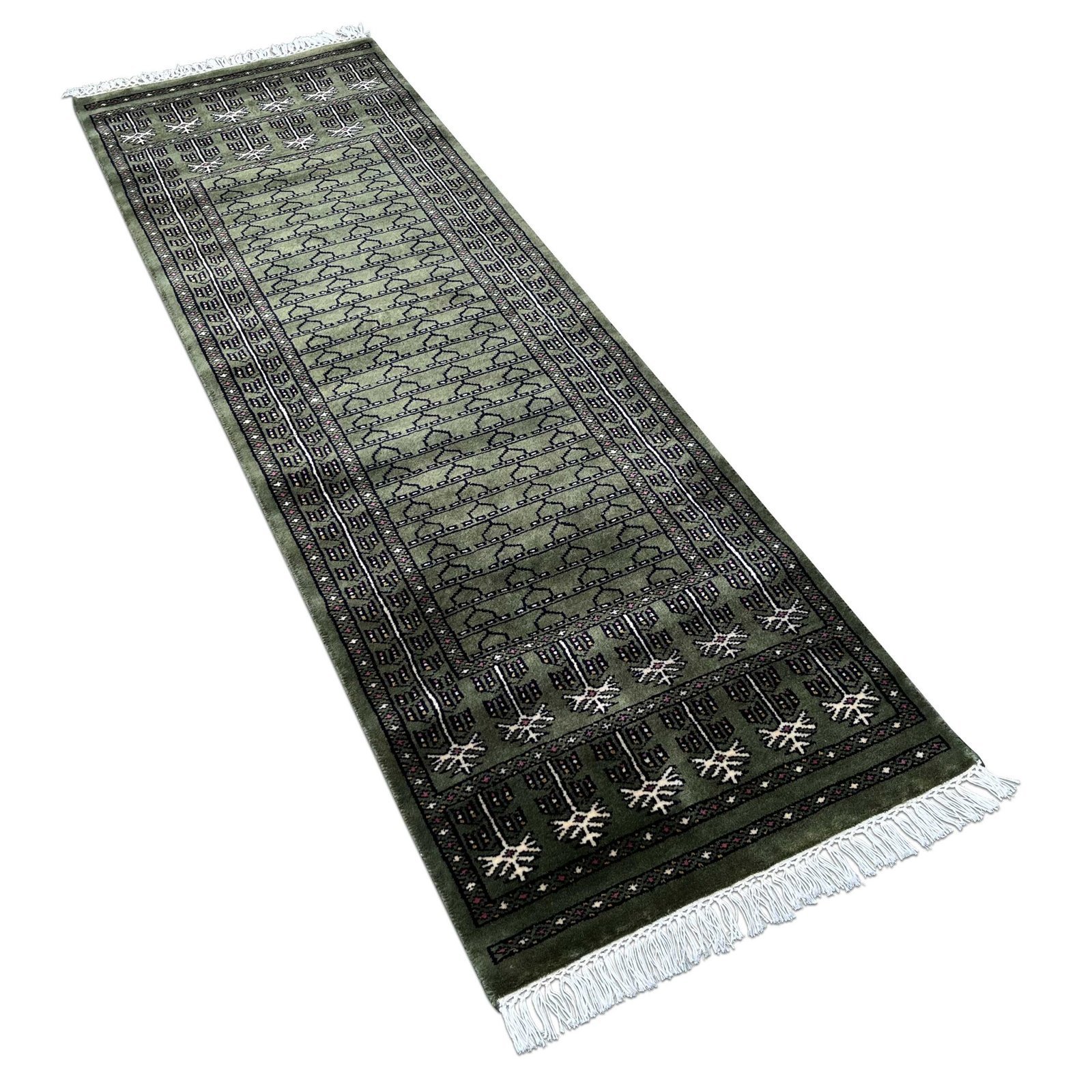 2x6 Feet Green Hand Knotted Wool Rug Parda - Image 4