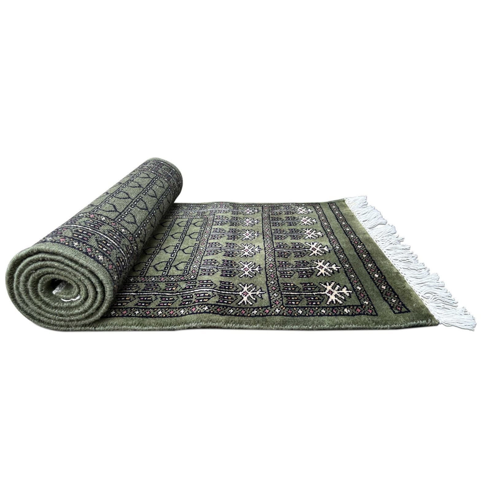 2x6 Feet Green Hand Knotted Wool Rug Parda - Image 6