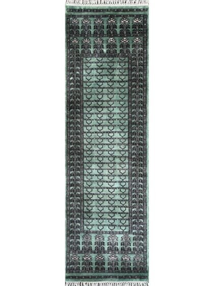 2x6 ft Hand Knotted Wool Runner Light Green Parda