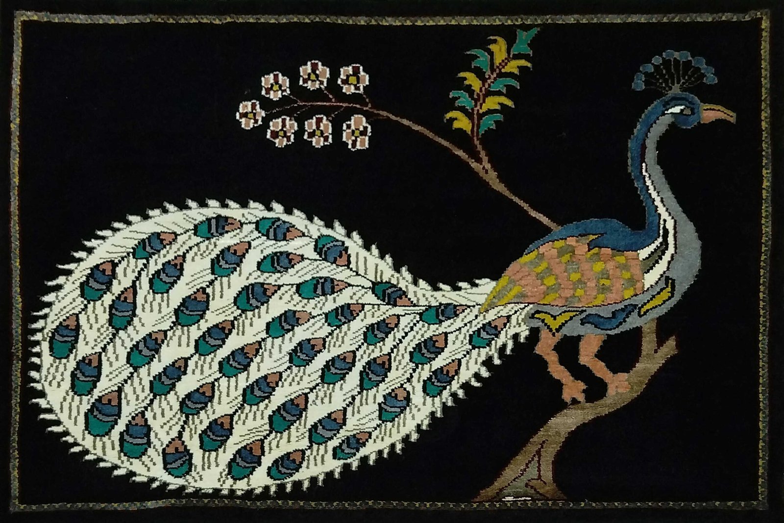 3x2 Feet Handmade Royal Black Peacock Rug - Image 2