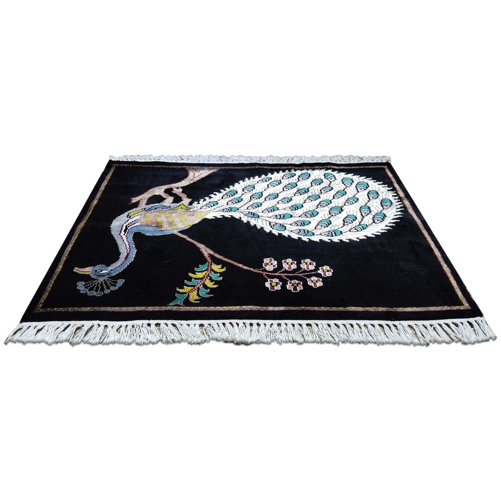3x2 Feet Handmade Royal Black Peacock Rug - Image 3