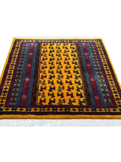 3x3 ft Hand Knotted Wool Rug – Yellow Bakri Design