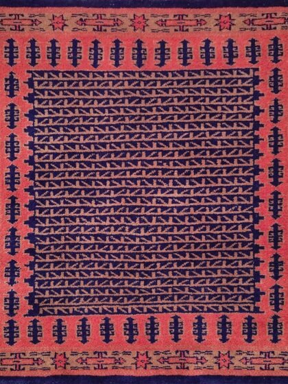 3x3 Feet Hand Knotted Black Wool Rug