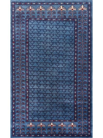 3×5 feet Blue Hand Knotted Wool Rug Parda