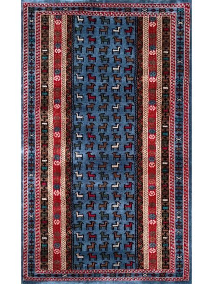 3x5 ft Hand Knotted Woolen Rug Bluish Gray Bakri