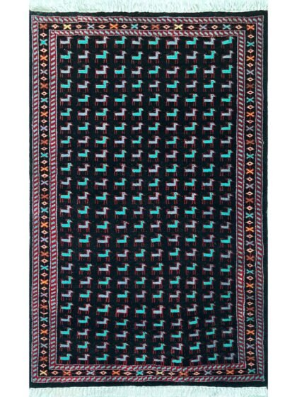 3x5 ft Hand-knotted Woolen Rug Bakri Black